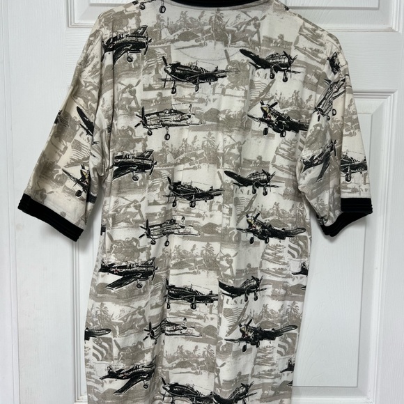 WWII Vintage Airplane Print Polo Shirt - Picture 3 of 4